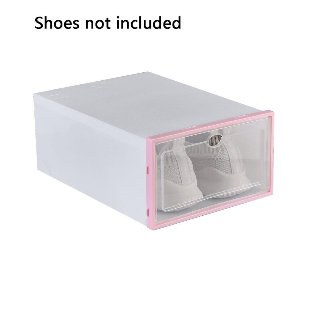 Caja organizadora de zapatos, caja de almacenamiento transparente a prueba de polvo, armario de zapatos superpuesto, organizador de zapatos con Concha, estante de zapatos de PVC: Color rosa