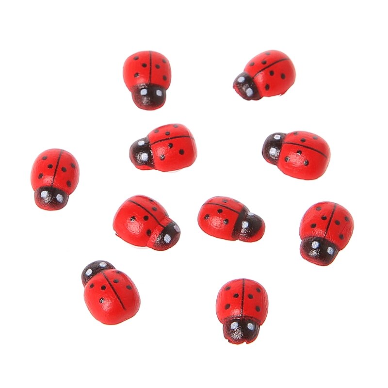 10Pcs Mini Ladybird Red Beetle Ladybug Fairy Doll House Garden Decor Ornament
