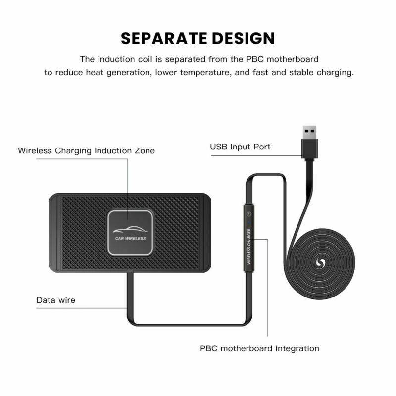 C1 universel 10W QI chargeur de voiture sans fil téléphone rapide tapis de charge anti-dérapant pour iPhone Android Samsung