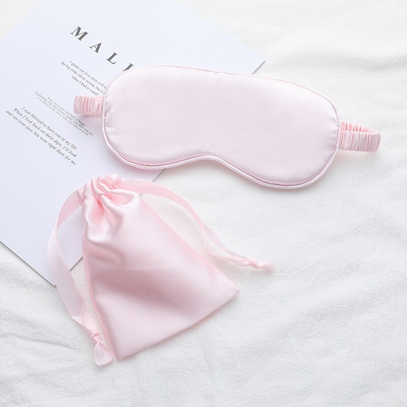 Imitert silke sovende øyemasker skyggelegging lapp deksel bind justerbar øyelapp reise slappe øyepleie verktøy med veske: Rosa 03