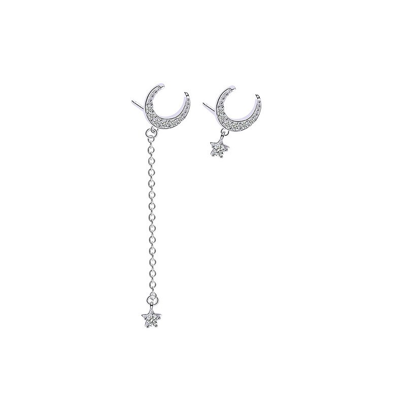 INZATT Reale Dell'argento Sterlina 925 Asimmetria ZIRCON Luna Nappa Orecchini Con Perno Per Le Donne Di Moda Minimalista Gioielleria Raffinata ins Hot: silver