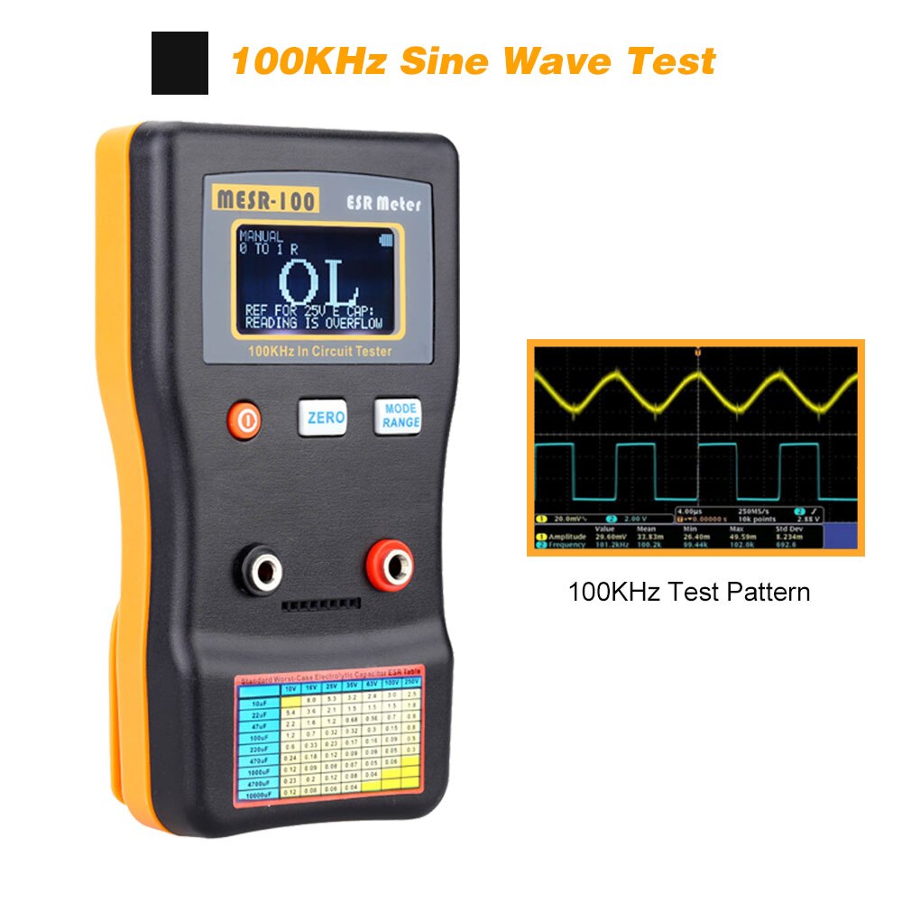 MESR-100 ESR Capacitance Ohm Meter Measuring Capacitance Resistance Capacitor Circuit Tester with SMD Test Clip