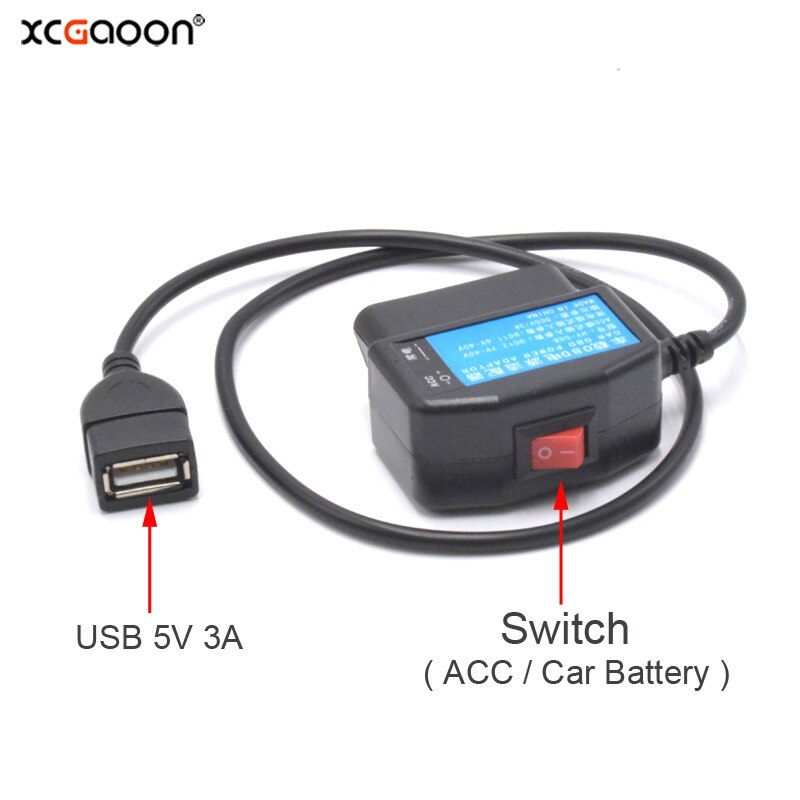 24Hours USB Port 5V 3A Car Charging Cable OBD Hardwire Cord 0.5Meters With Switch For Dash Cam Camcorder Vehicle DVR