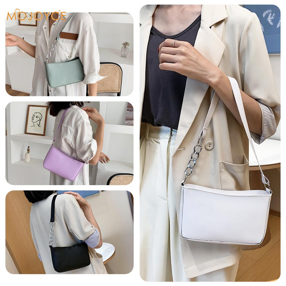 Solid Color PU Leather Women Handbag Tote Chain Casual Underarm Shoulder Bags Exquisite Shopping Bag