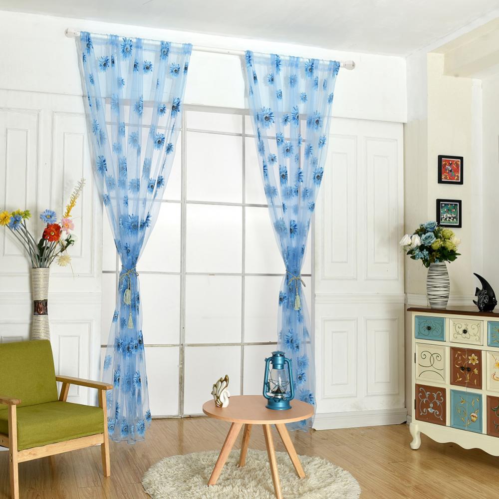 100x200cm Sheer Sunflower Curtain Panel Home Decor Room Divider Valance Drape Tulle Window Curtains For Living Room Bedroom