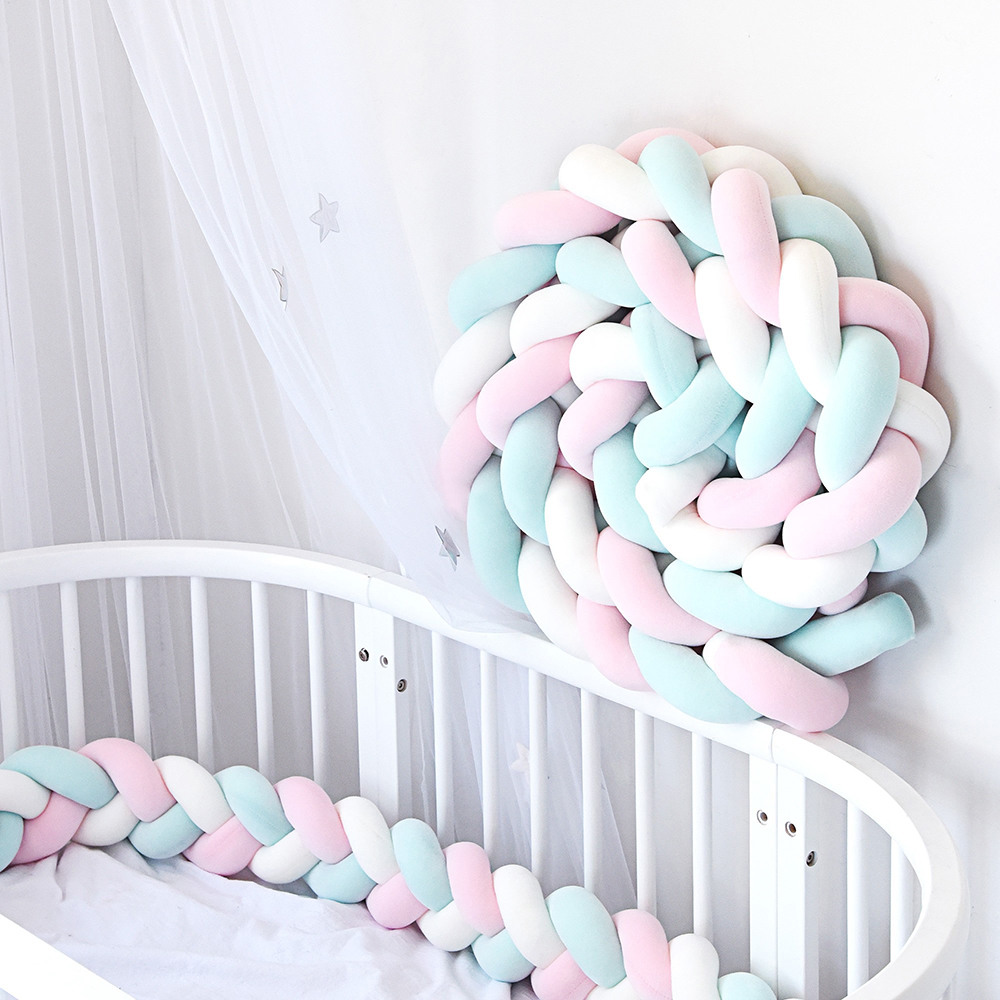 Baby Crib Bumper 3 Meters 3 Strands Knotted Braided Bumper Handmade Knot Pillow Pad Cushion Nursery Cradle Decor Crib Protector