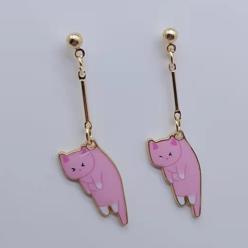 Leuke cartoon kat hanger oorbellen Leuke luie kat hangen handgemaakt Leuke kitten dieren hanger oorbellen Meisje cadeau