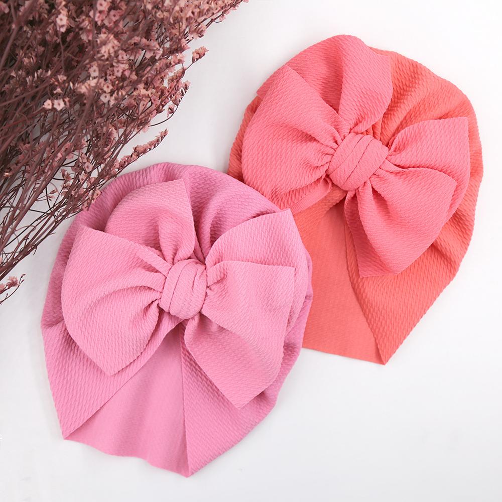 Baby cotton blends Headband Soft Bowknot Turban Hair Bands soft knit fabric pleated bow Indian hat for