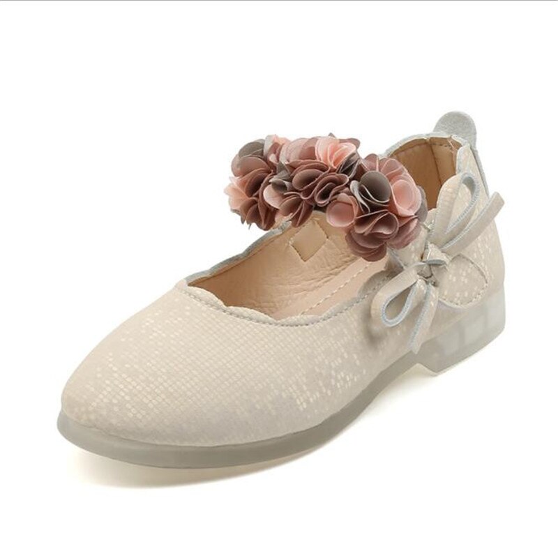 Chaussures en cuir à petites fleurs pour enfants, semelle souple en cristal, chaussures de princesse antidérapantes, chaussures de danse pour enfants