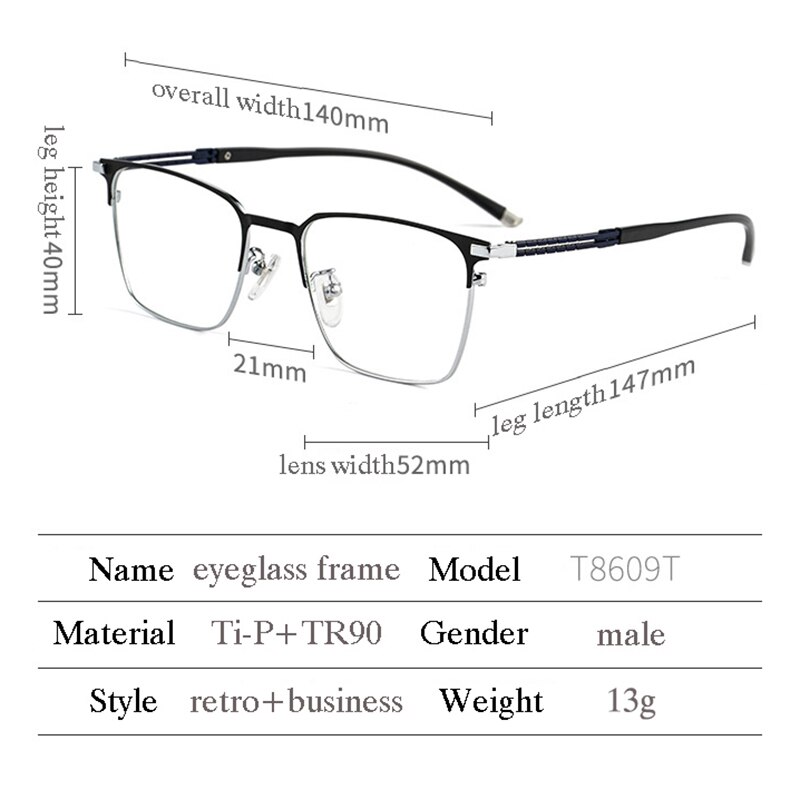 Montura de gafas de titanio puro para hombre, gafas graduadas de , a la , estilo de negocios, T8609T