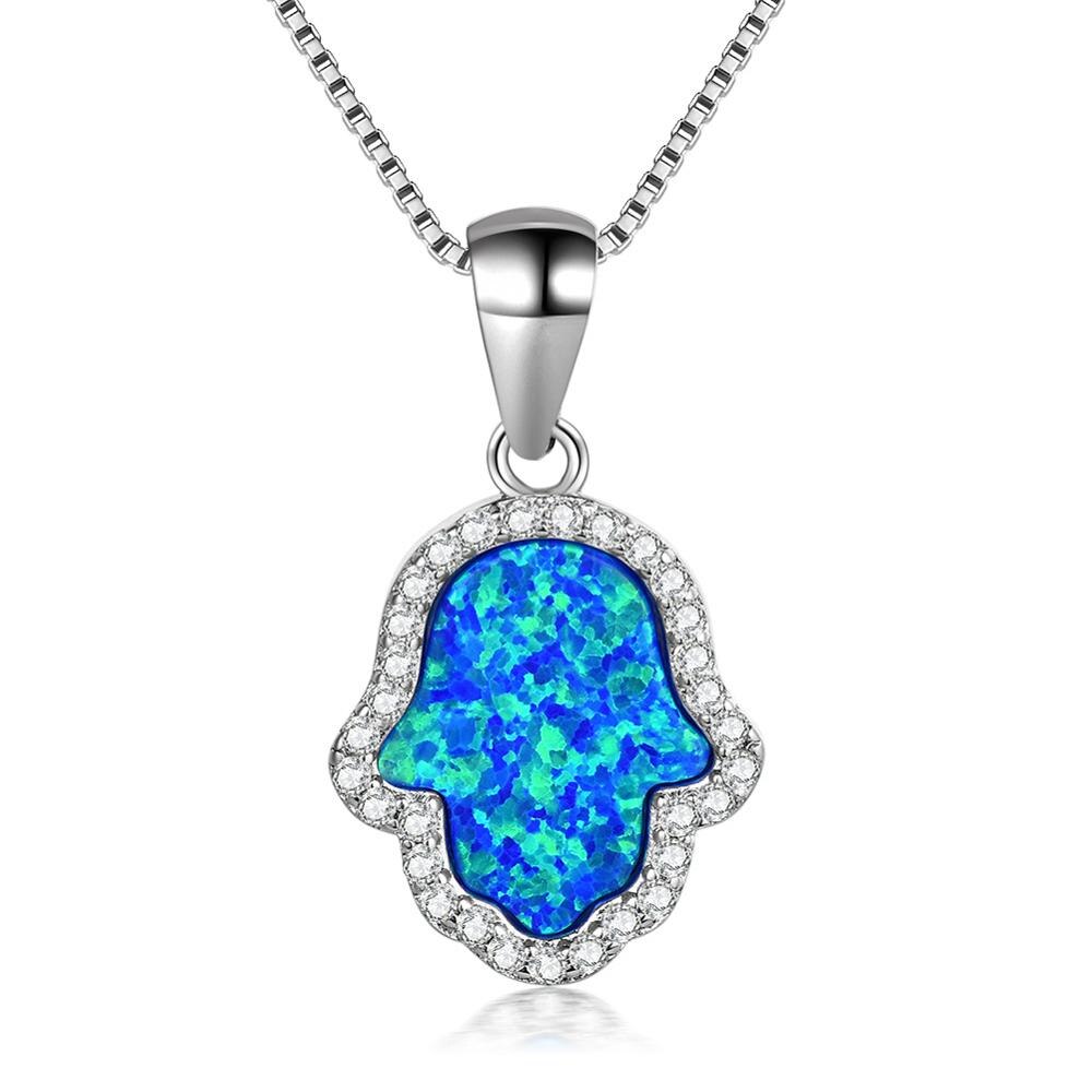 Cellacity Geometrie Zilveren 925 Sieraden Edelstenen Hanger Ketting voor Vrouwen Blauw Wit Onregelmatige vormige Opaal Vrouwelijke Hals Ornament