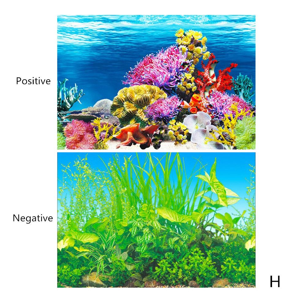 3D Aquarium Sticker Landscape Poster Fish Tank Background Painting Sticker Double-sided Ocean Sea Plants Backdrop Aquarium Decor: H