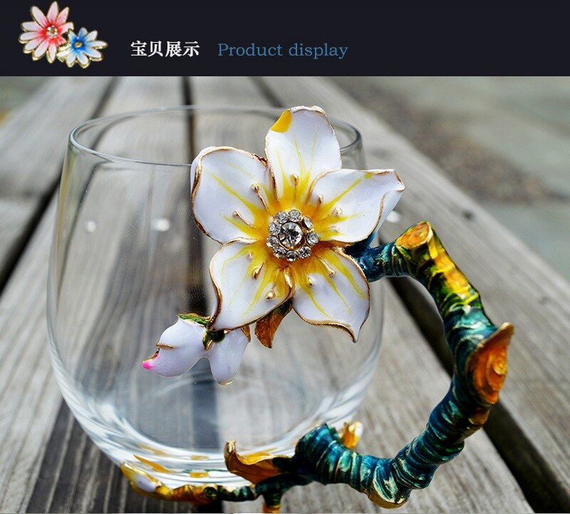 Farbe Emaille Kristall Glas Wasser Mandel blumen Tasse Becher Hochzeit Geburtstagsgeschenk Kreative Schale 320 ml