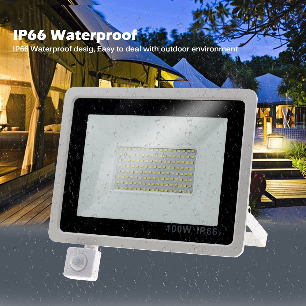 Led projektør pir bevægelsessensor led projektør lys  ip66 vandtæt spotlight væg udendørs belysning hvid varm hvid