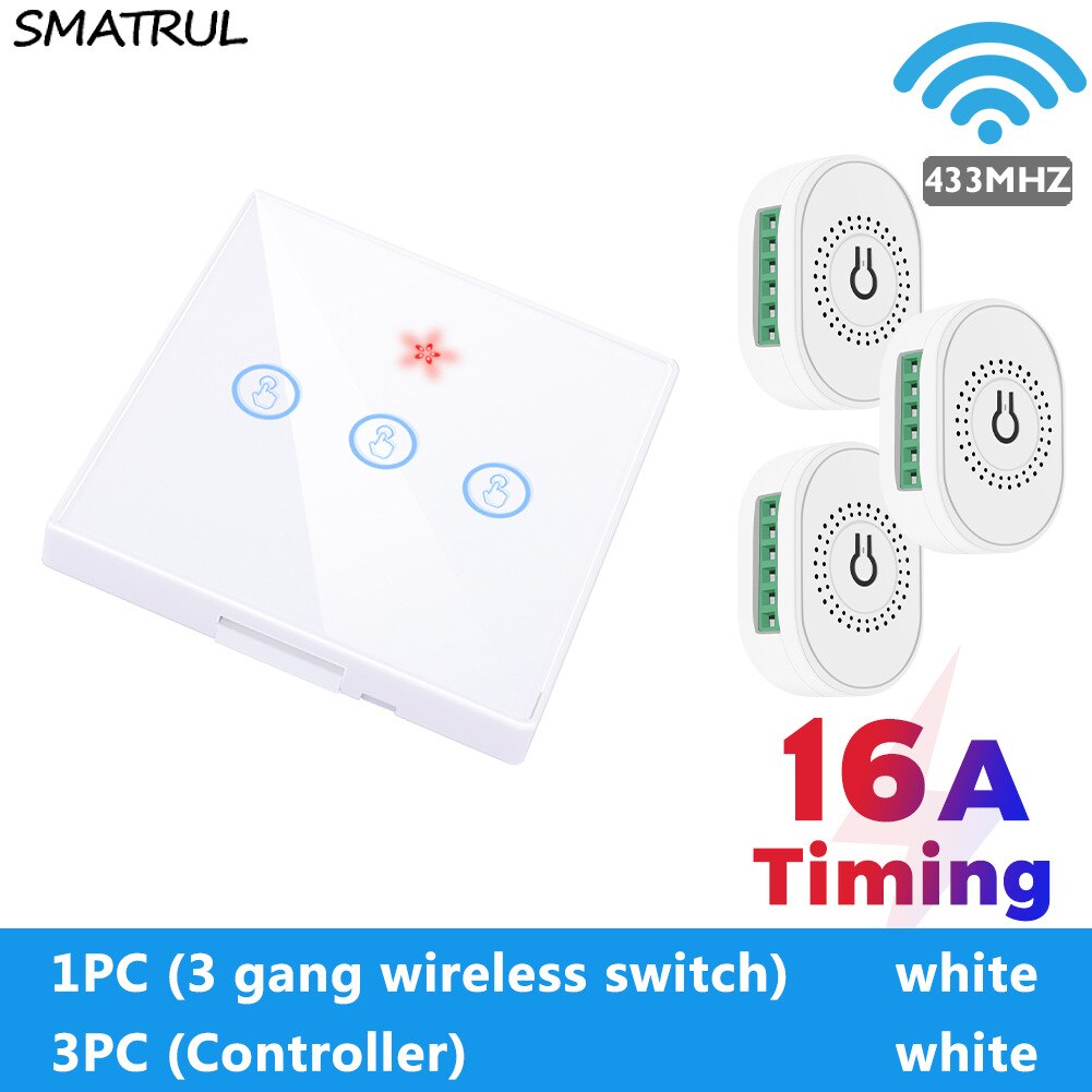 Smart Home Wireless Touch Switch AC 85-250V 16A Power Receiver 433Mhz Remote Control Glass Screen Wall Panel For Light Lamp: W3