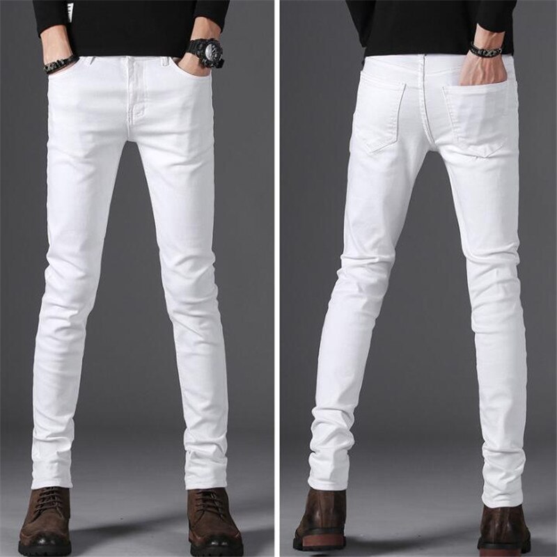 Jean blanc homme Style classique Denim elastique coupe cintrée noir Jean pantalon homme décontracté affaires pantalon blanc