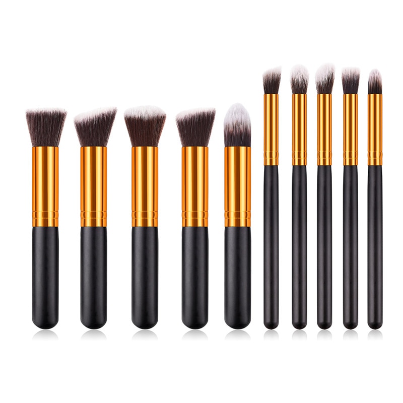 Komen 10 Stuks Synthetic Kabuki Make-Up Borstel Set Cosmetics Foundation Mengen Blush Make-Up Tool