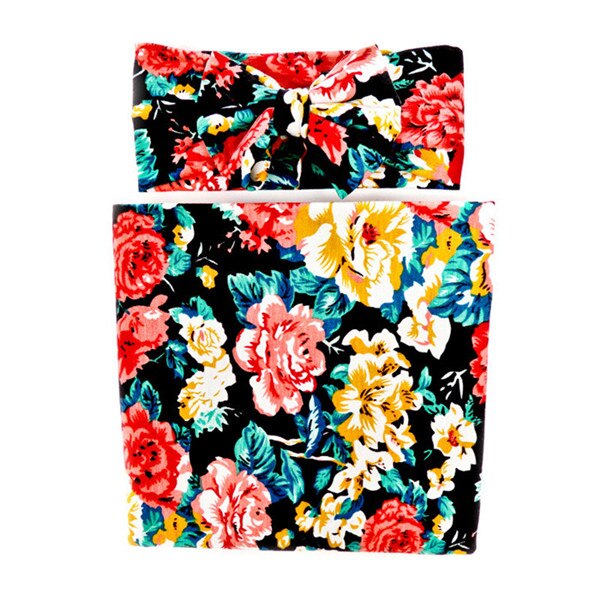 Pasgeboren Baby Jongens Meisjes Bloemen Katoenen Deken Hoofdband/Hoed Inbakeren Slapen Sleepsack Wandelwagen Wrap Jongen Meisje Deken: 5 Blanket-headband