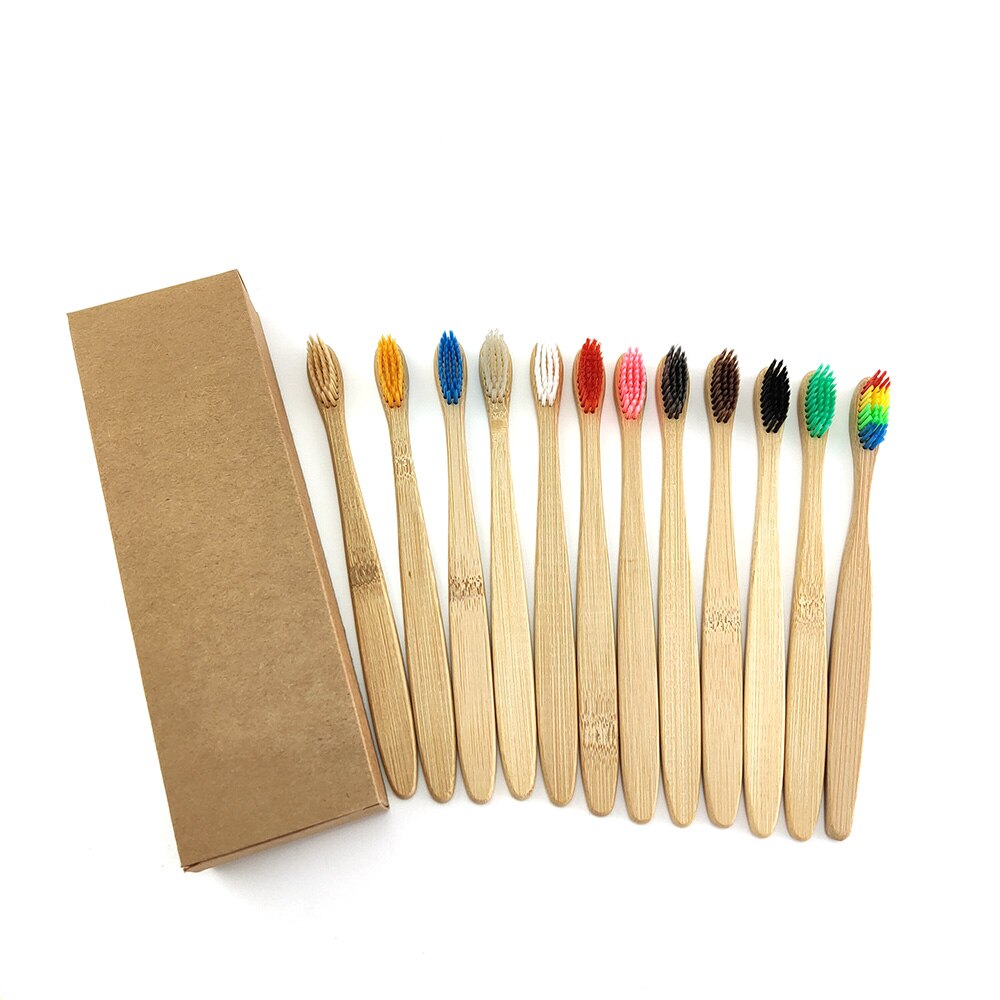 12pcs Toothbrush Natural Bamboo Handle Rainbow Whitening Soft Bristle Bamboo Toothbrush Eco-friendly Tooth Teeth Brush Oral Care