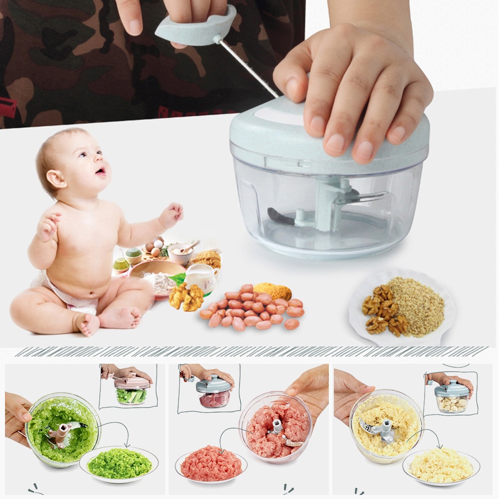 Manual Chopper Food Processor with Mixing 3pcs Sharp Blades Vegetable Fruit Household Multifunctional Shredder Anti-Slip Base