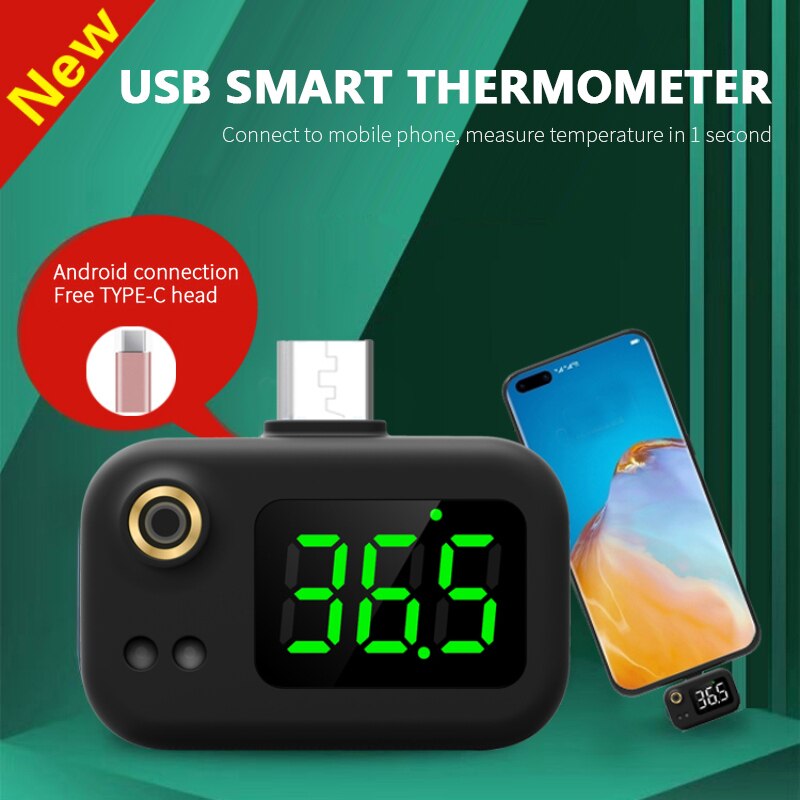 Portable Cell Phone Thermometer USB Thermometer With LED Display Body Temperature Measurement Instrument For Android Phone