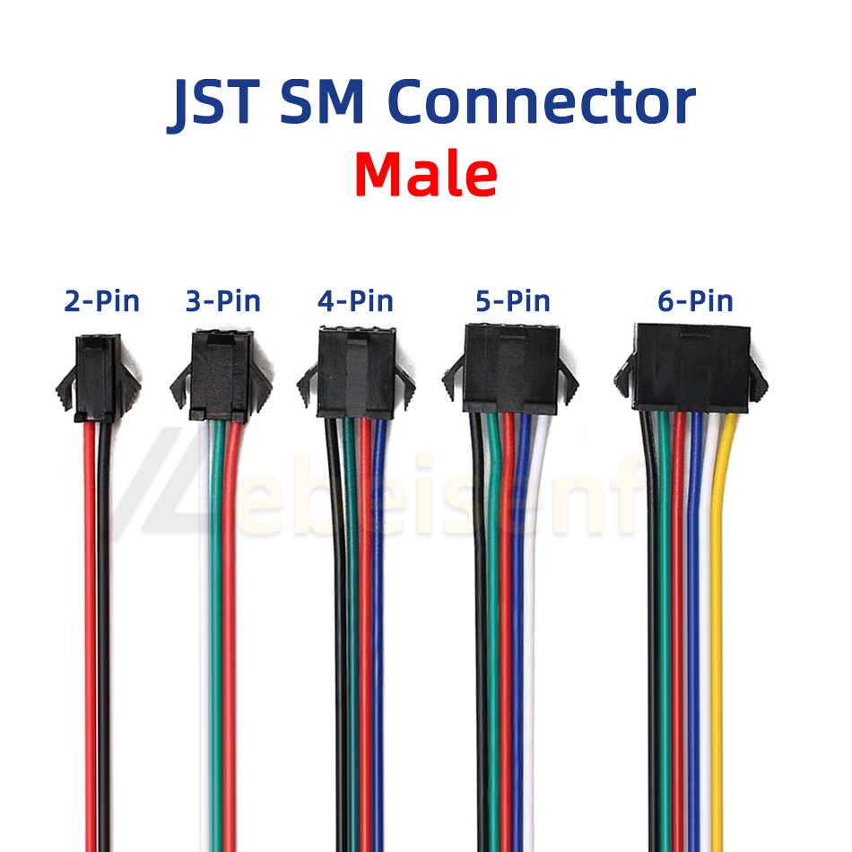 2 3 4 5 6- pinner ledet-stripe jst sm-kontakt hann- eller hunnadapterplugg jst-kontaktterminal med 15cm 22 awg-ledning til lysstripe