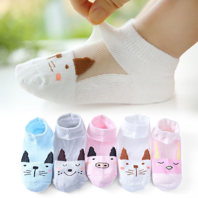 Meias para crianças de 0 a 3 anos, 5 pares = 10 partes, verão, finas, confortáveis, respiráveis, meias de algodão, meninas, bebês, novo 2020: W / XS