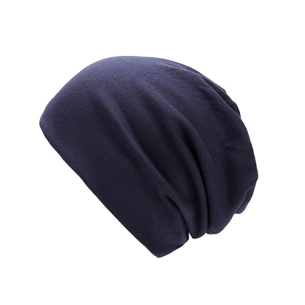 Cotton Winter Cap Acrylic Skullies Beanies For Men Women's Solid Color Outdoor Slouchy Knitted Hat Unisex Baggy Headgear: Navy Blue