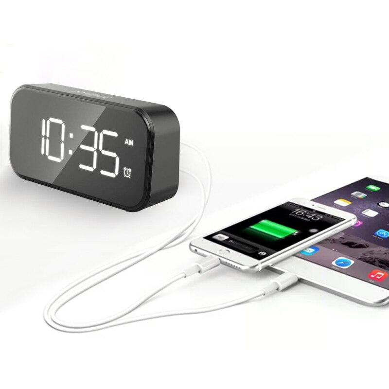 Rechargable Digital Alarm Clock Mirror LED Night Lights Wall Clock Lamp Square Rectangle Multi-function Desk Clocks 1PC