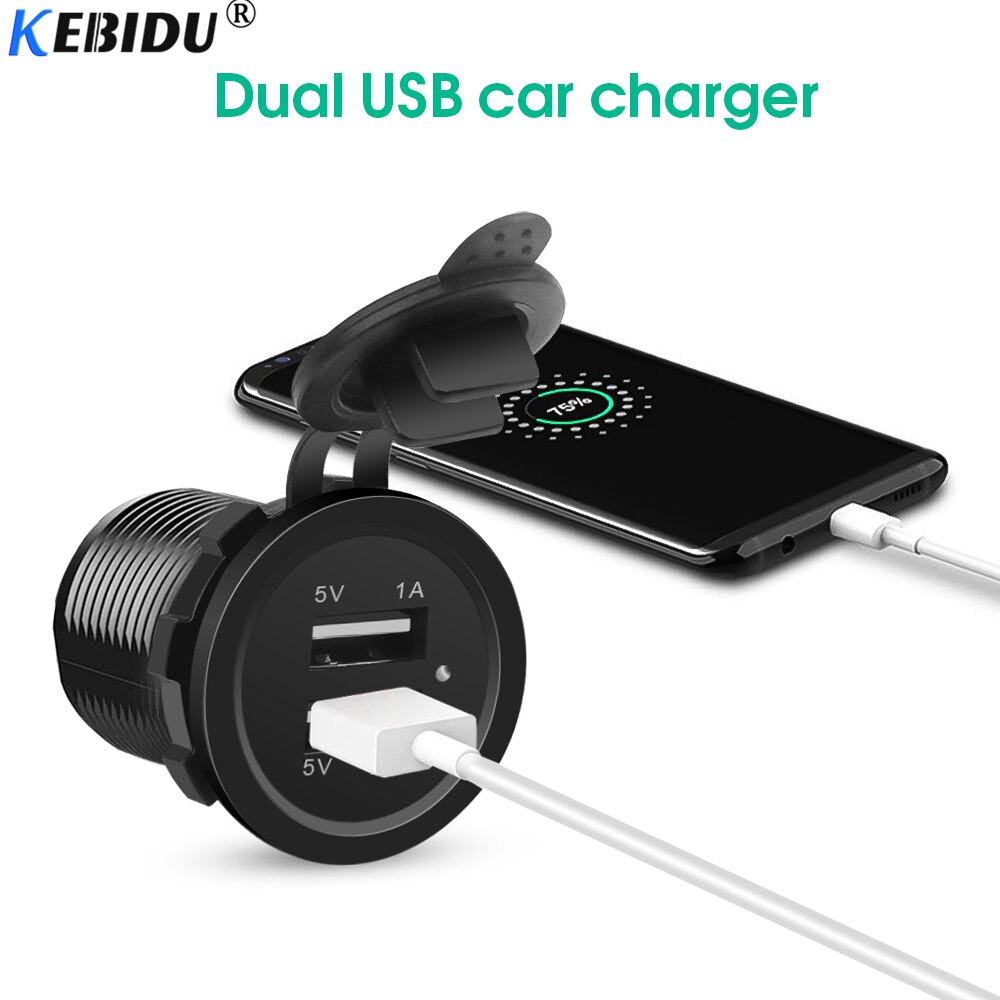 Kebidu universal duplo usb carregador de carro isqueiro usb veículo DC12V-32V à prova dwaterproof água carregador 2 porta tomada de energia 5v 2.1a/1a