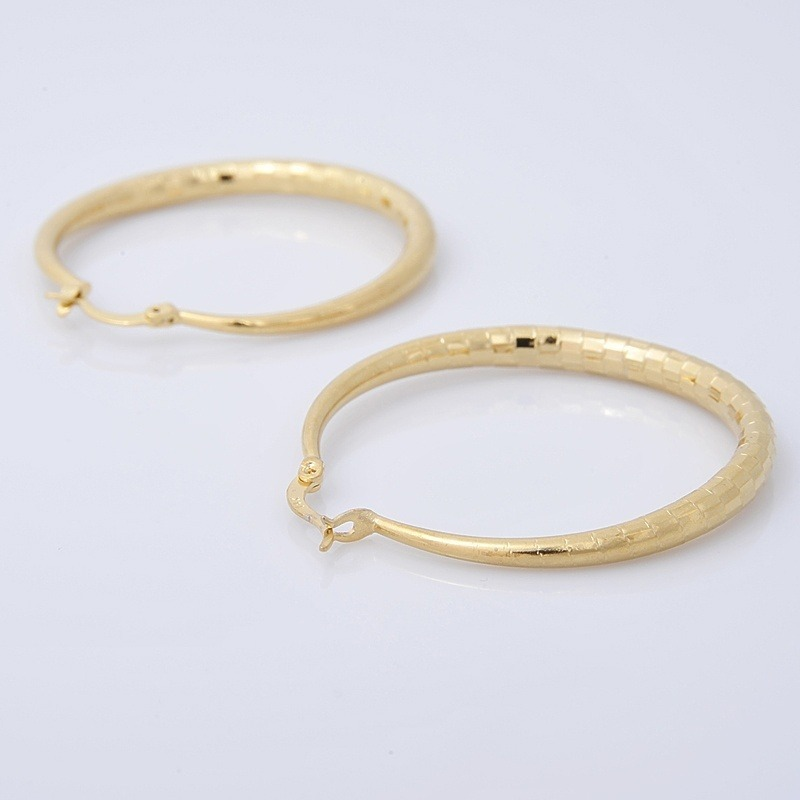 Classic 14K Gold Filled Hoop Earrings Exquisite Simple Gold Color Hand Carved Round Wedding Earrings for Women Jewelry