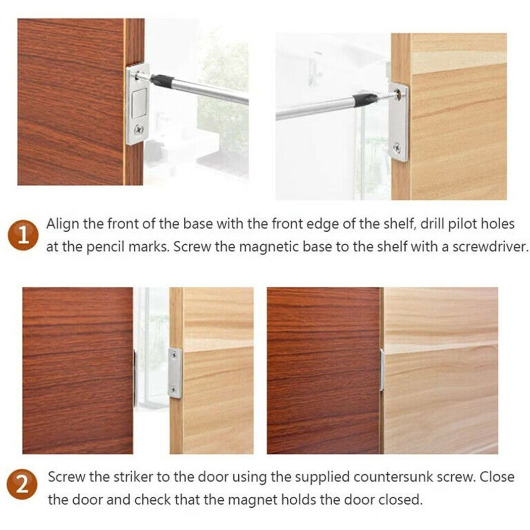 Ultra Thin Strong Magnets Door Cabinet Cupboard Magnetic Catch Latch Slim 2 X Magnetic Catches 2 X Metal Plates 8 X Screws Set