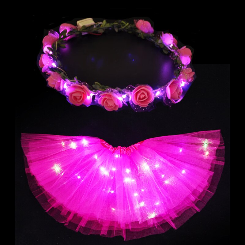 Jupe Tutu lumineuse LED pour femmes et filles, guirlande de fleurs, bandeau, , vêtements de fête néon, Costume de princesse de mariage d&#39;anniversaire
