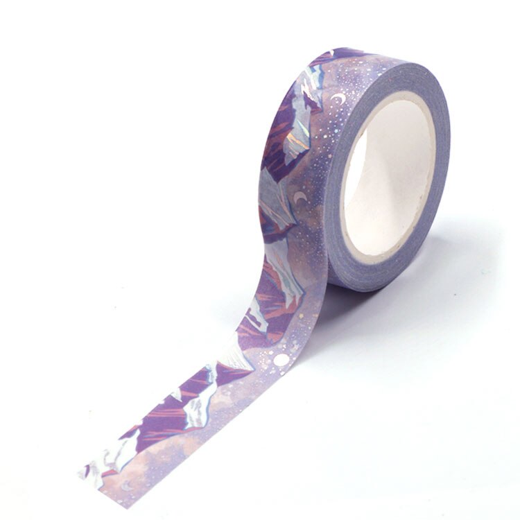 Cinta adhesiva ancha de 15MM x 10M para álbum de recortes, cinta decorativa de manualidades de aluminio dorado, Luna, iceberg, montaña, 1 unidad