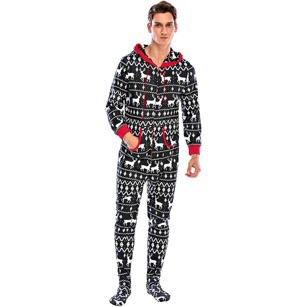 Pijama de manga larga con impresión del alce de Navidad para hombre, mono de Sport de algodón suave, ropa de dormir, ropa de casa de talla grande para Otoño e Invierno: B / M