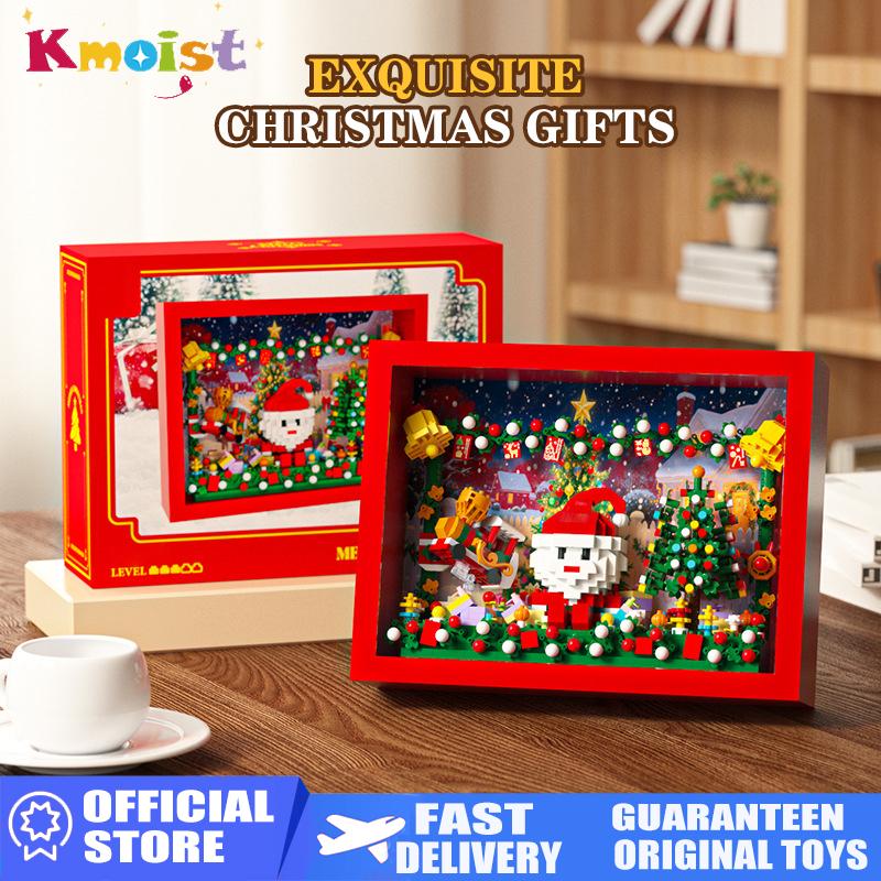 Christmas Micro Bricks Blocks Santa Claus Photo Puzzle Match Picture Frame Building Blocks Kids Toys DIY Home Decoration