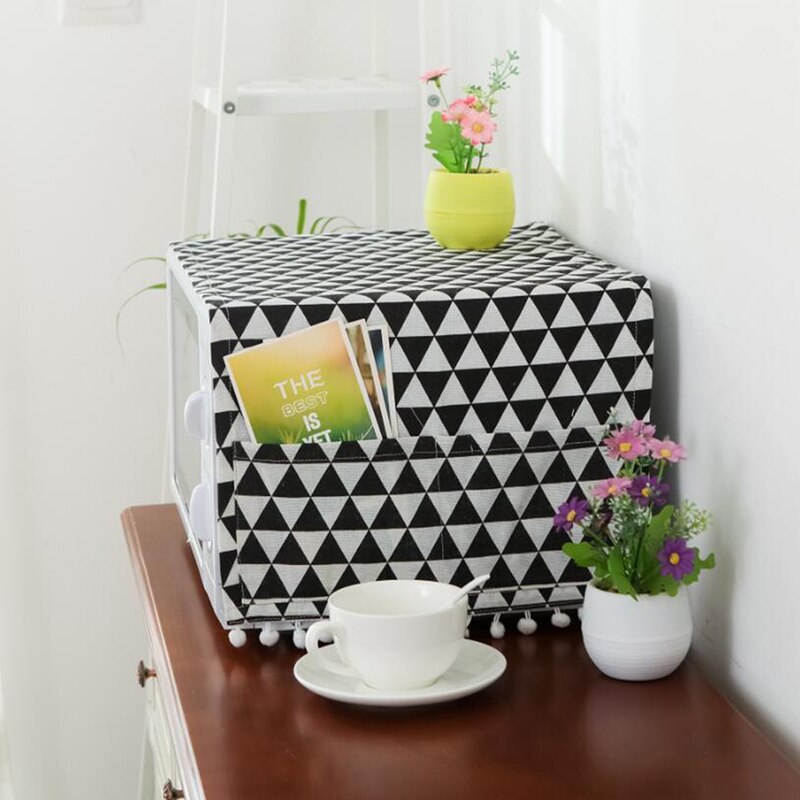 Microwave Cover Black Geometric Cotton Linen Microwave Oven Dust Cover Cloth Cover Towel Kitchen Accessories