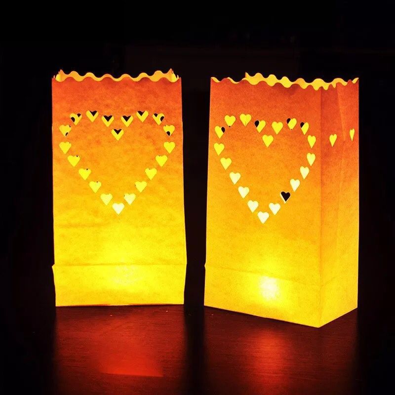 30 Pcs Hart Waxinelichthouder Luminaria Papieren Lantaarn Kaars Zak Voor Bbq Christmas Party Wedding: Heart