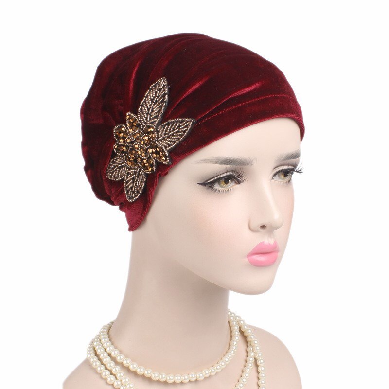Turban en velours pour femmes, nouveaux bijoux, écharpe hijab, avec strass, bandeau islamique, pour la tête,: 6