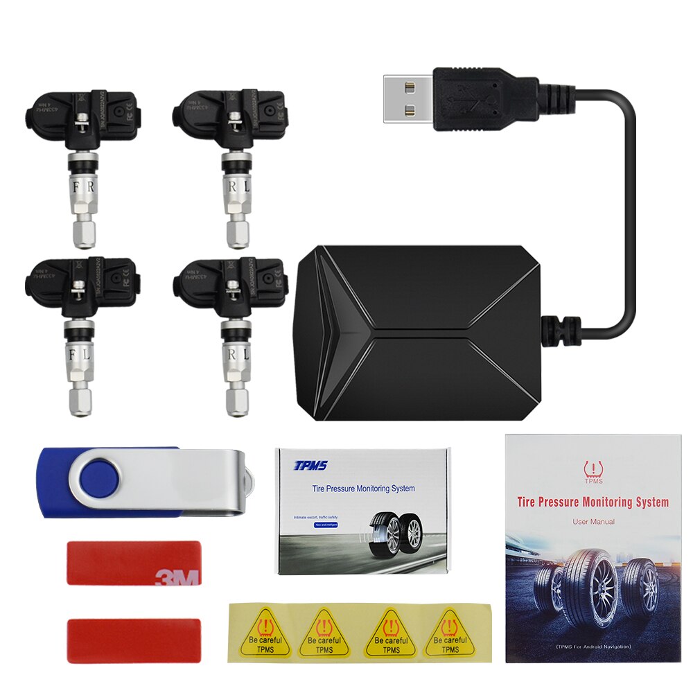USB Android TPMS Tire Pressure Monitoring System Display Alarm System 5V Internal Sensors Android Navigation Car Radio 4 Sensors