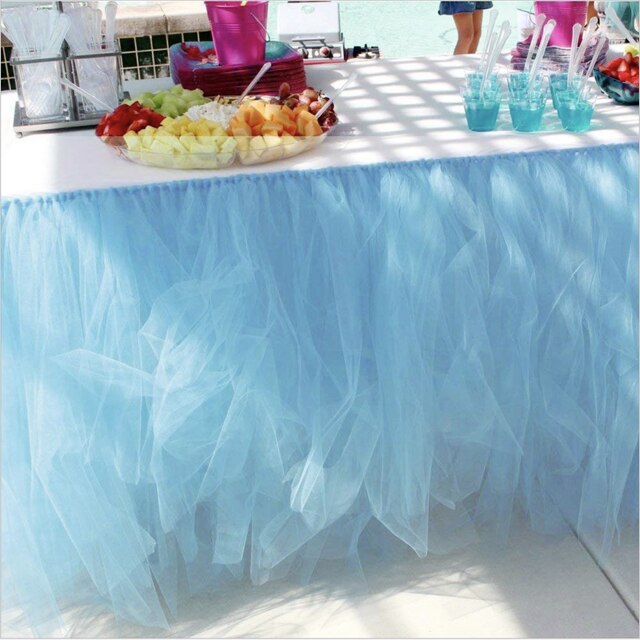 Tulle Tutu Table Skirt Tableware for Wedding Decoration Baby Shower Party Wedding Table Skirting Home Textile Finished Product: LIght blue