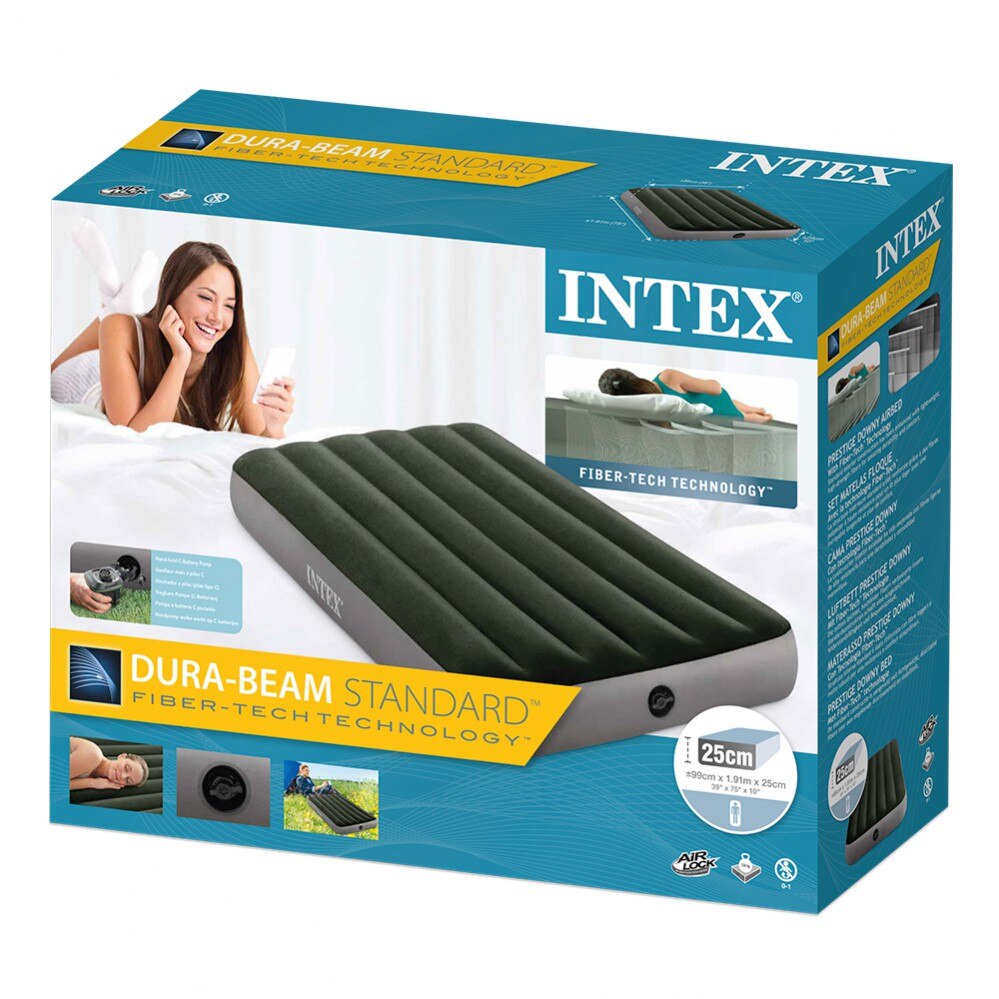 Colchón hinchable individual con hinchador y Fiber-Tech INTEX
