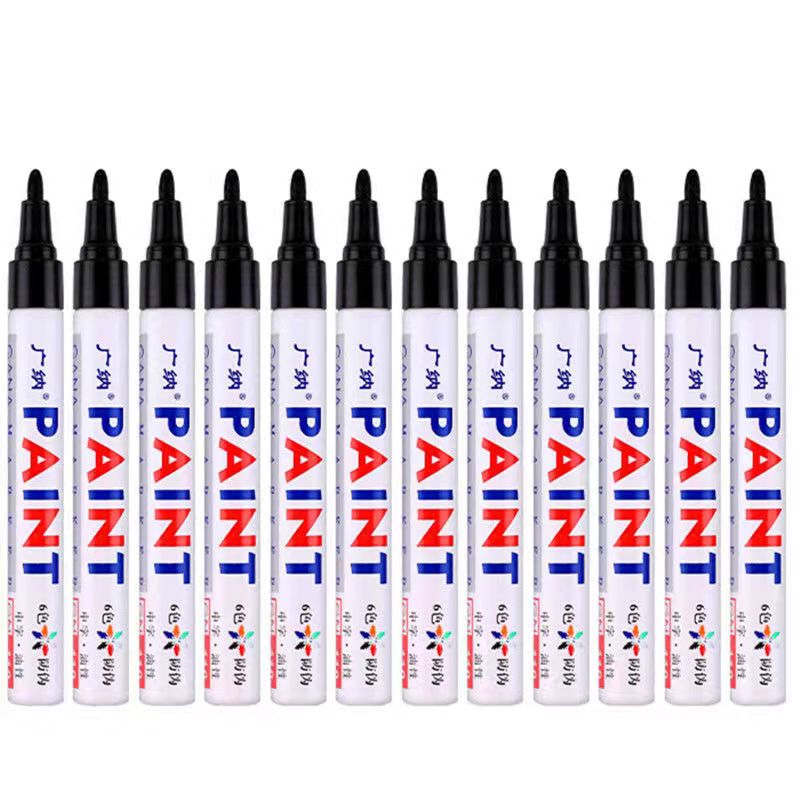 12 Colors Set Waterproof Car Tyre Tire Tread Rubber Metal Permanent Paint Marker Pen Graffti Oily Marker Pen Stationery Supplies: 12pcs black