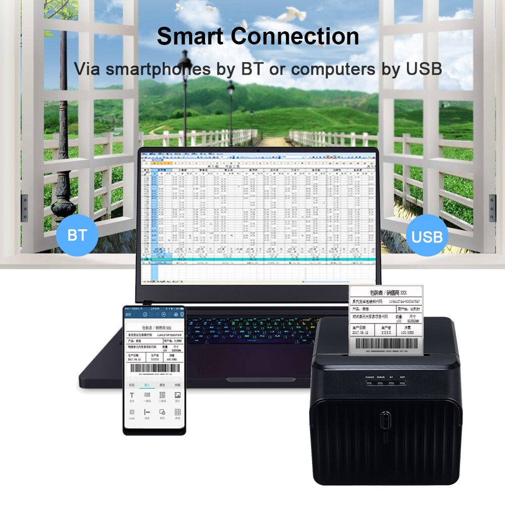 Label Printer High BT Printer Qr Code Sticker Barcode Thermal Adhesive Clothing Label Printer 58mm for Supermarkets