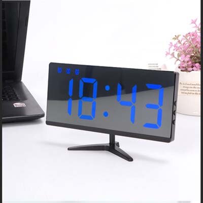 LED Alarm Clock Desk Table Digital Clock Curved LED Screen Alarm Clocks For Kid Bedroom Temperature Snooze Function Home Watch: Blue
