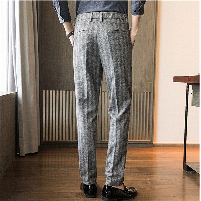 Vinter herre ullbukser grå casual slipte bukser størrelse 28-36 slim dressbukse for menn