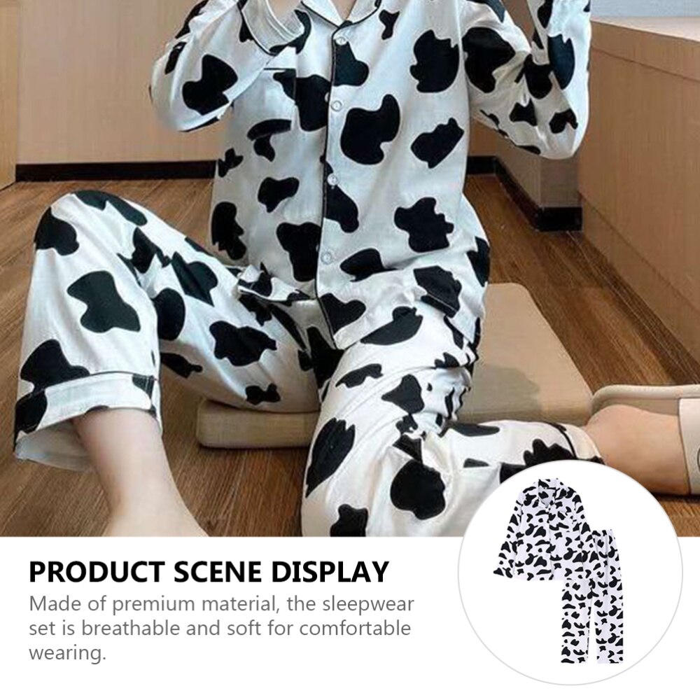 1 Set Ladies Long Sleeve Pyjamas Set Cow Pattern Sleepwear Trousers )