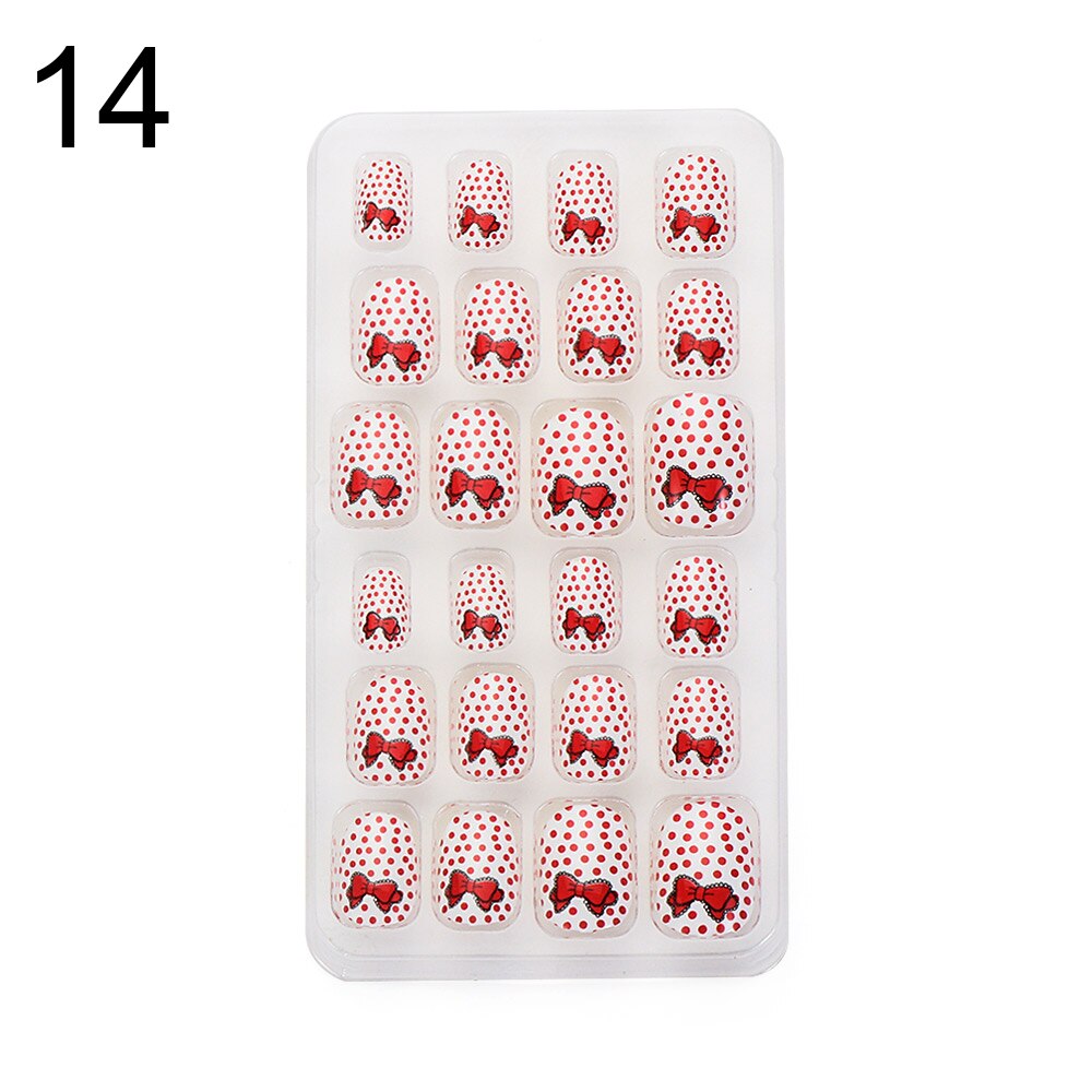 24 pièces dessin animé auto-adhésif faux ongles presse sur ongles enfant couverture complète détachable réutilisable acrylique bâton sur faux ongles: 14