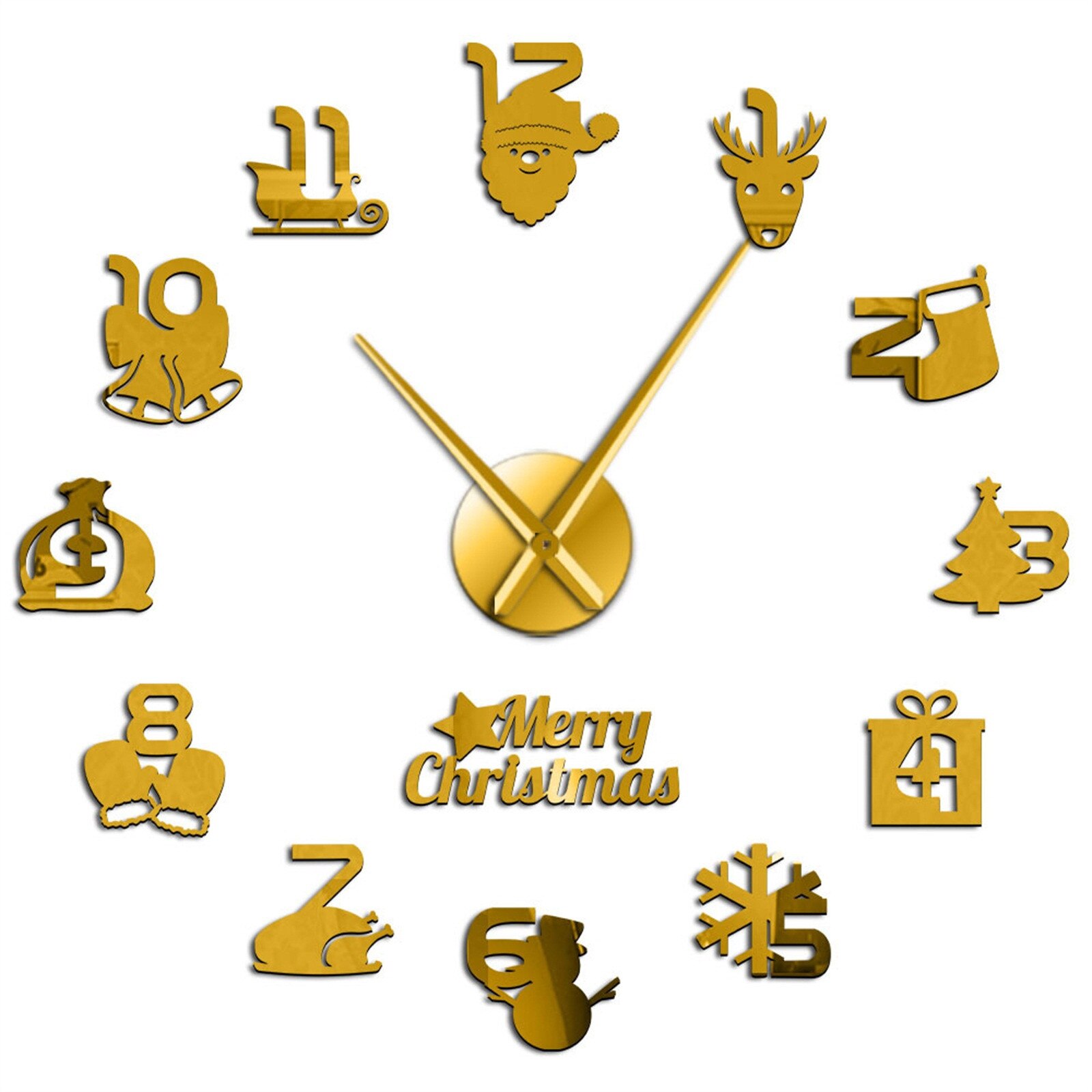 Noël sans cadre bricolage mur muet horloge décoration de la maison salon 3d miroir Surface autocollant décor à la maison horloge murale