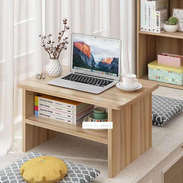 Eenvoudige Kleine Thee Tafel Japanse Stijl Moderne 2 Layer Drijvende Venster Salontafel Rechthoek Woonkamer Floor Lage Tafel: light walnut color
